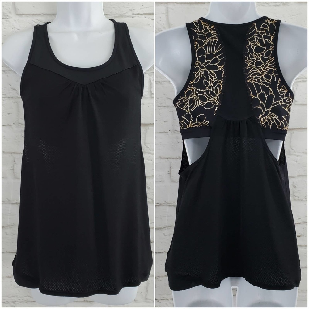 Athleta Supercharged Tank Top S Small Activewear Athleisure Black Tan Shelf Bra